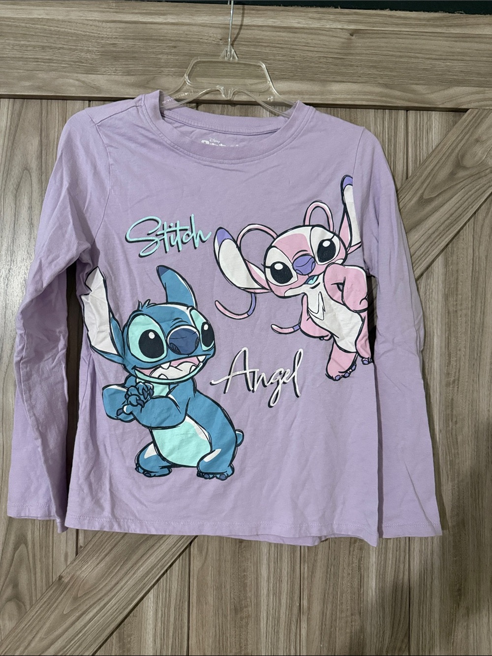 Disney Lavender Long-Sleeve Tee with Stitch & Angel Graphic